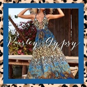 LEOPARD BACKLESS PLUNGING SPAGHETTI STRAP PREMIUM QUALITY DRESS